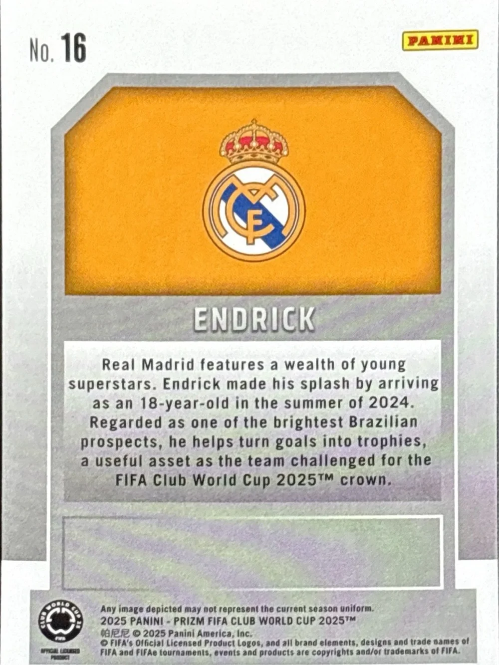 Panini Prizm New Era Endrick Rookie Soccer Card